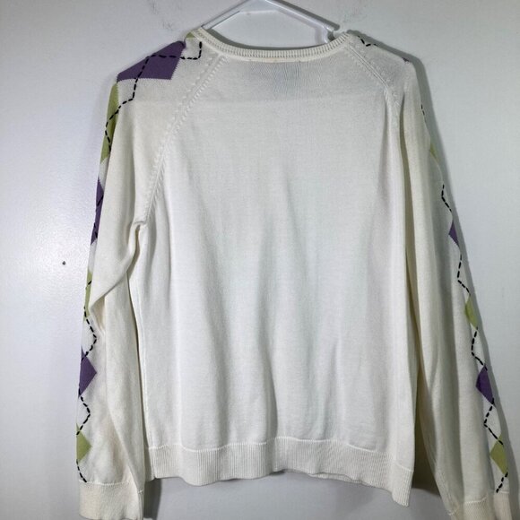 Womens Vintage Tailor B Moss Clothing Co Long Sleeve Cardigan White Green Purple - Picture 2 of 8